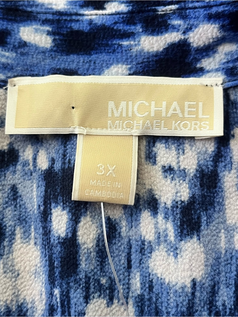 NWT MICHAEL Michael Kors Blue Ikat Sleeveless Hankhem Button Up Blouse 3X - Picture 4 of 9